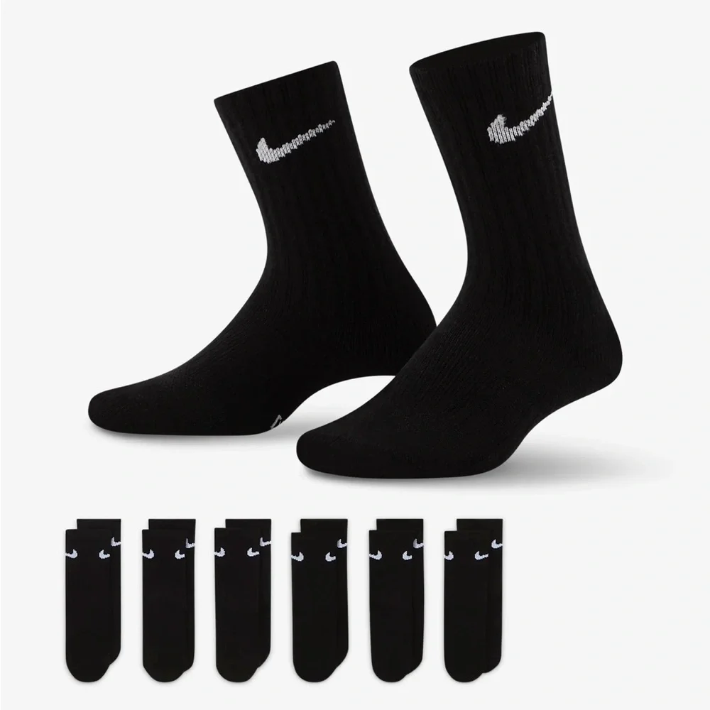 Nike dri-fit crew socks 6 pair pack black youth kids boys XXS XS